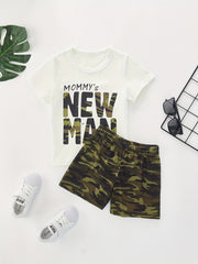 Boys MOMMY'S MAN Print T-shirt & Camo Shorts Set