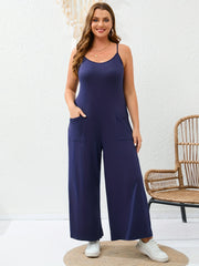 Casual Jumpsuit Women's Plus Plain V Neck Wide Leg Medium Stretch Cami