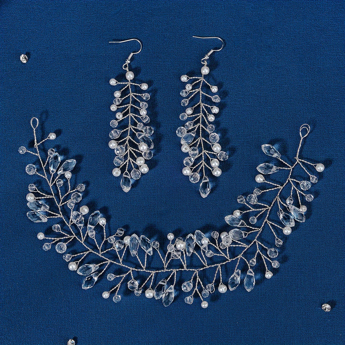 Crystal & Pearl Headwear Braided Headband & Earrings Set