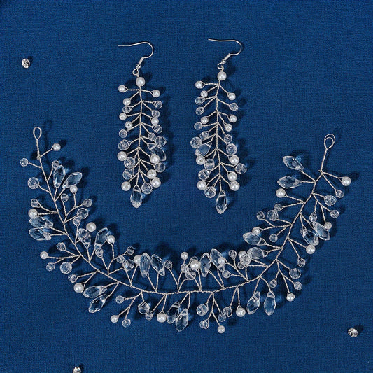 Crystal & Pearl Headwear Braided Headband & Earrings Set