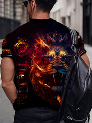 Lion Head 3D Print Men's Street Style Novelty Short Sleeve T Shirt