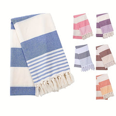 Striped Beach Towel With Tassels 99 06x180 Ultra Soft Handwoven Cotton