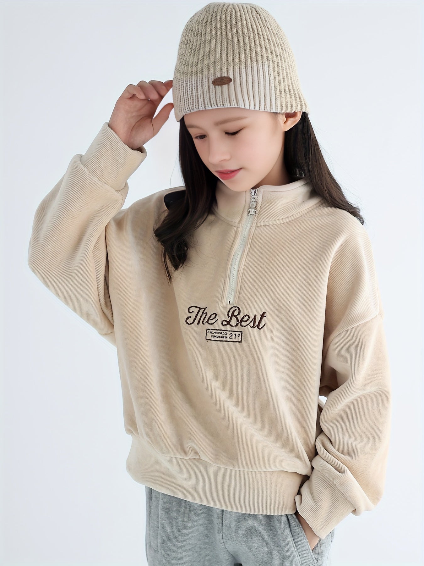 Print Half Zip Pullover Long Sleeve Jacket for Kids