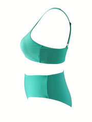 Basic Bikini Set Women's Plus Plain Round Neck Hight Stretch Bikini