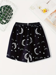 Starry Print Sleep Bottoms & Elastic Waistband Shorts Women's Loungewear