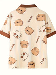 Bear Print Lounge Set Short Sleeve Top & Shorts Women's Loungewear