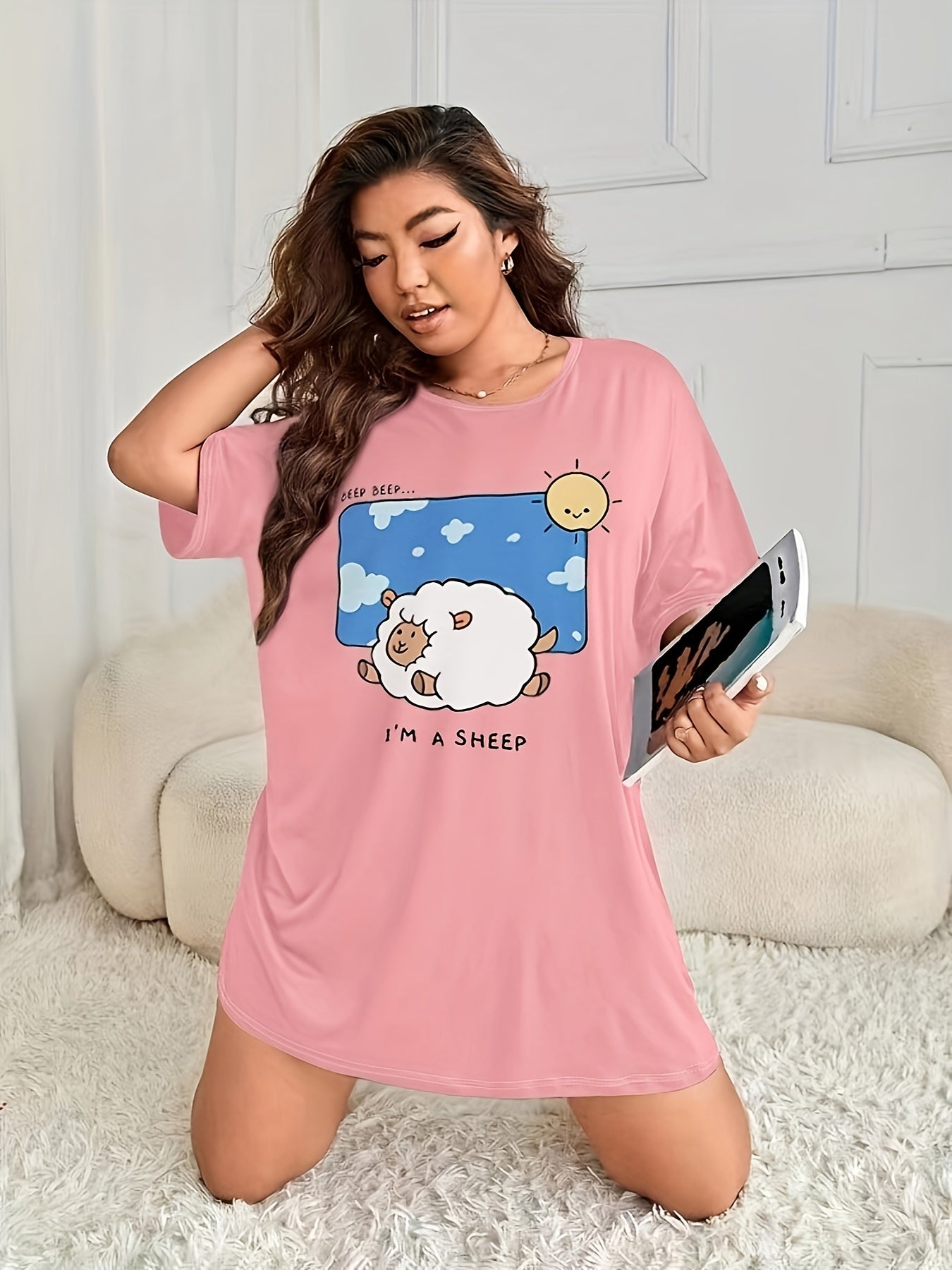 Sheep & Cloud & Sun Print Nightdress