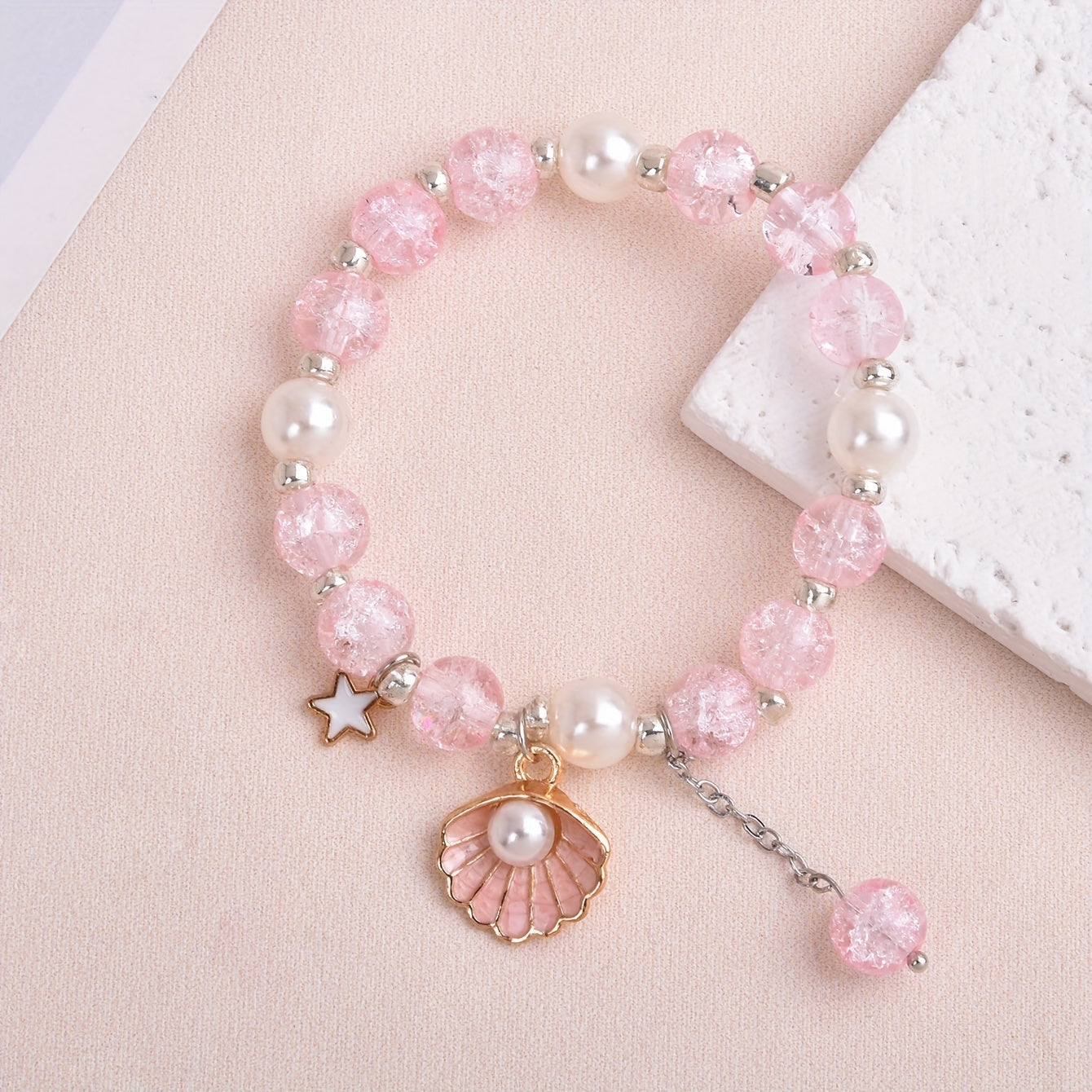 Girls Crystal Princess Bracelet With Shell Faux Pearl Decor