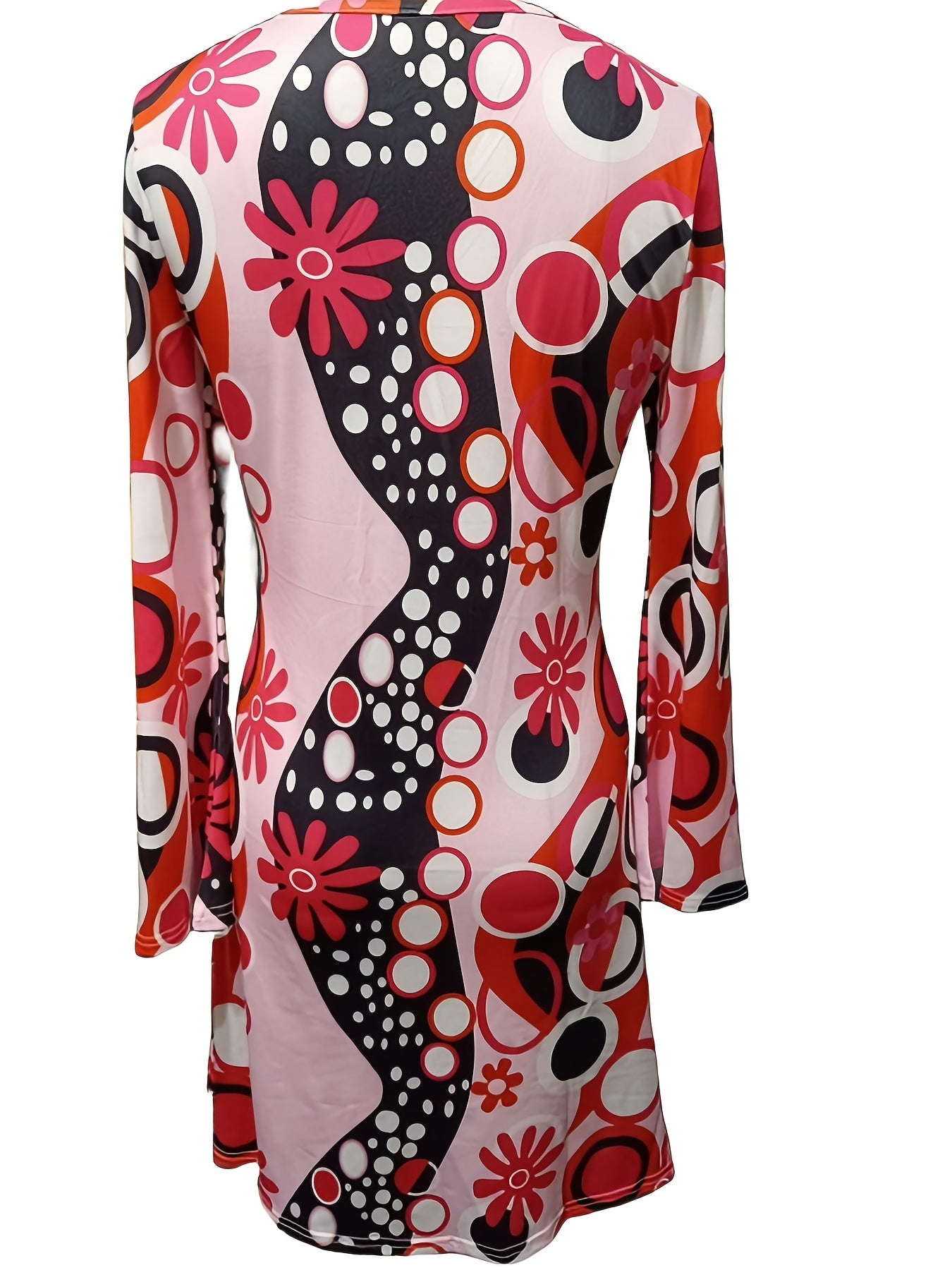 Floral Print Mini Dress V Neck Long Sleeve Casual Dress
