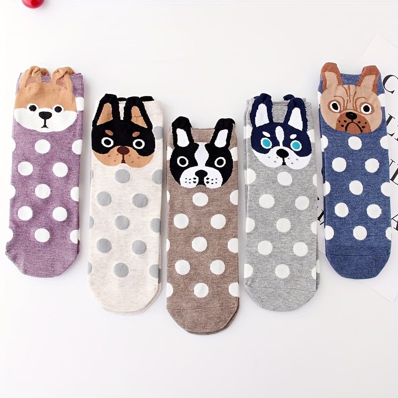 5 Pairs Cartoon Dog Pattern Socks Mid Tube Women's Stockings
