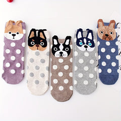 5 Pairs Cartoon Dog Pattern Socks Mid Tube Women's Stockings