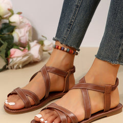 Women's Cross Strap Flat Sandals Elastic Band Summer Beach Shoes