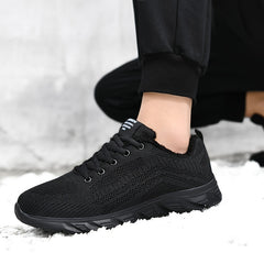 Men's Warm Lace Up Fleece Sneakers Winter Shoes