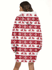 Elk Print Long Sleeve Hooded Top with Pockets Women's Loungewear