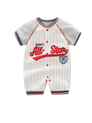 Newborn Block Baseball Romper Stripe Letter Jumpsuit