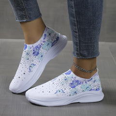 Women's Rhinestone Butterfly Print Slip On Sports Shoes