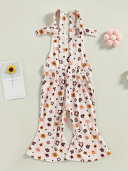 Floral Graphic Print Baby Girls Overalls for Summer
