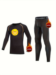 Kids Compression Fleece Sets Cartoon Print Crew Neck Pullover & Matching Pants