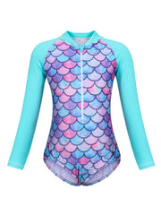 Toddler Girls Fish Scales Long Sleeve One Piece Swimsuit