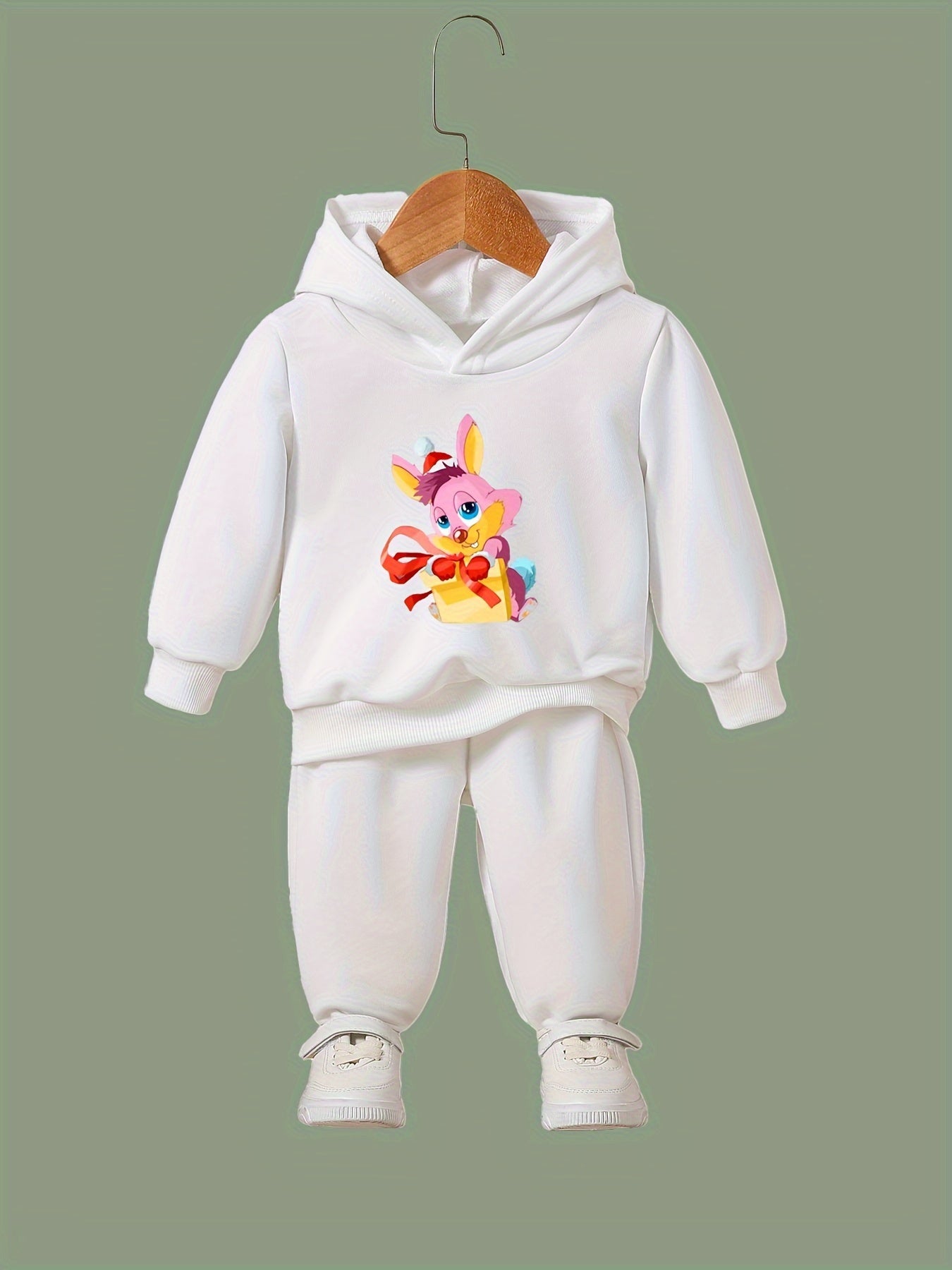 Girls 2pc Rabbit Pattern Hooded Sweatshirt and Sweatpants Set