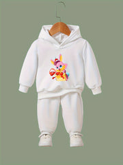 Girls 2pc Rabbit Pattern Hooded Sweatshirt and Sweatpants Set