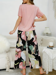 Floral Print Pajama Set Short Sleeve Top & Pants