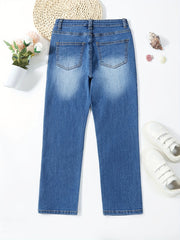 Kids Girls Stretch Denim Pants Zip Fly Casual Street Outfit
