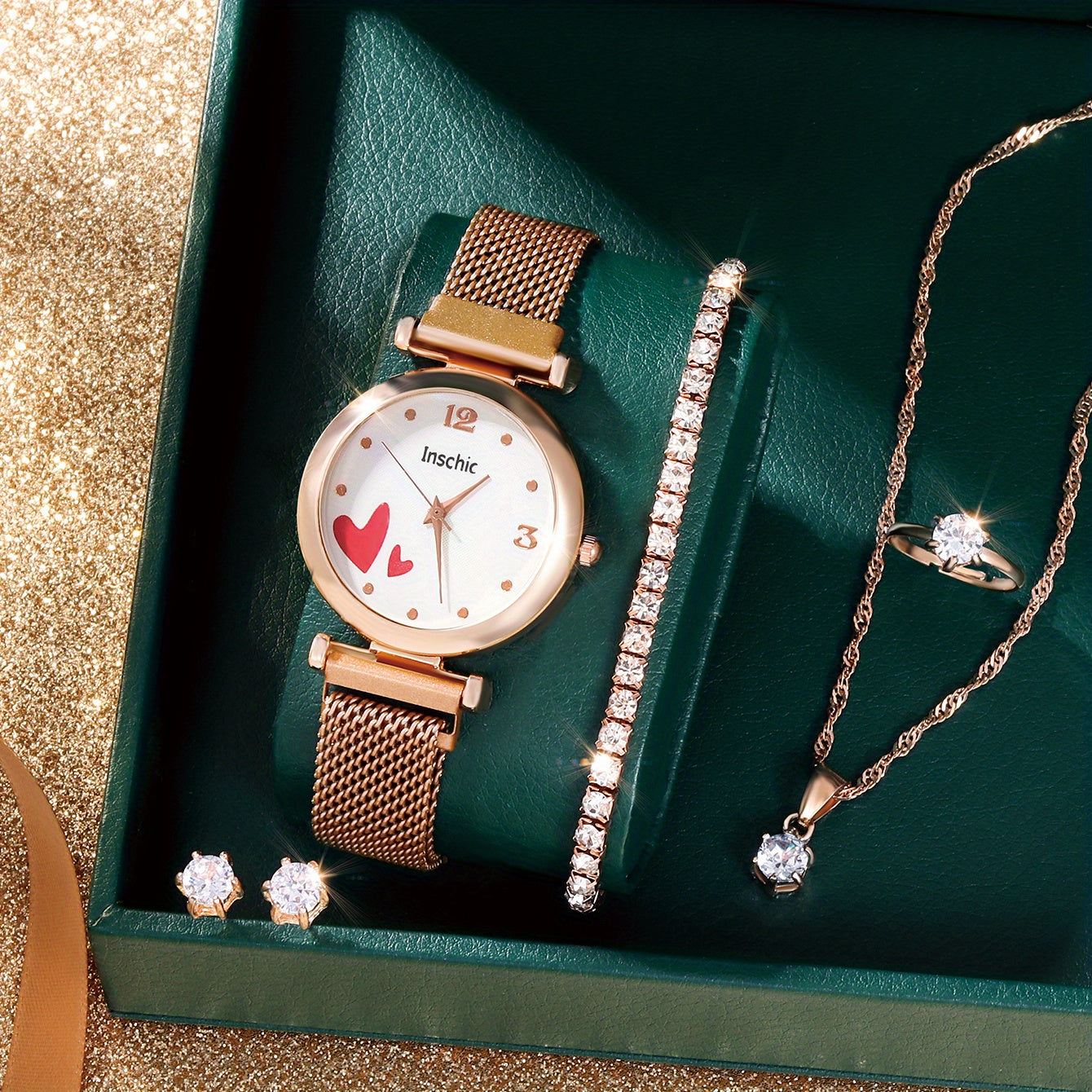 Student Digital Love Leather Watch & 5pcs Jewelry Set