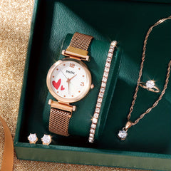 Student Digital Love Leather Watch & 5pcs Jewelry Set