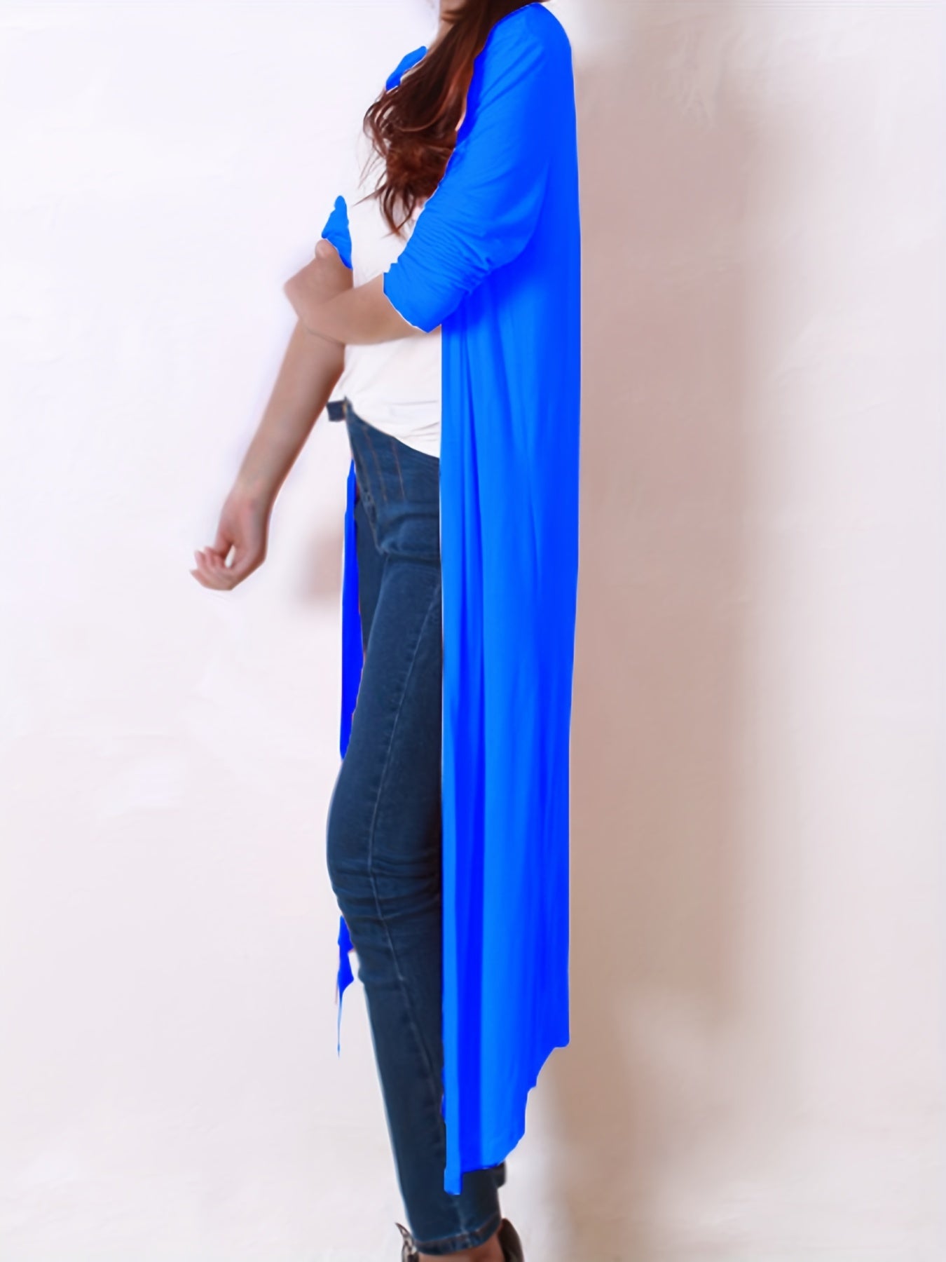 Solid Long Sleeve Open Front Maxi Cardigan