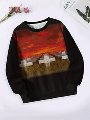 Sunset Cemetery Pattern Long Sleeve Crew Neck Sweatshirt