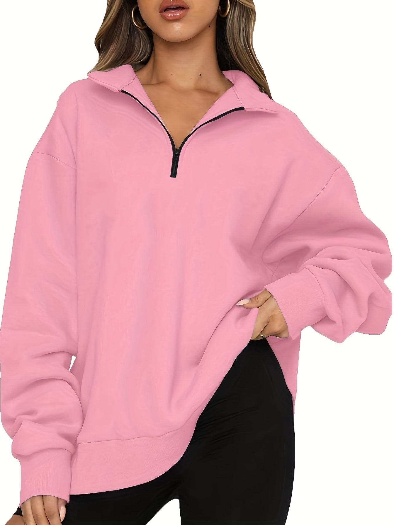 Quarter Zip Lapel Neck Sweatshirt for Women
