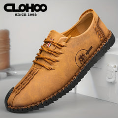 CLOHOO Leather Loafer Shoes Comfortable Lace Up Shoes
