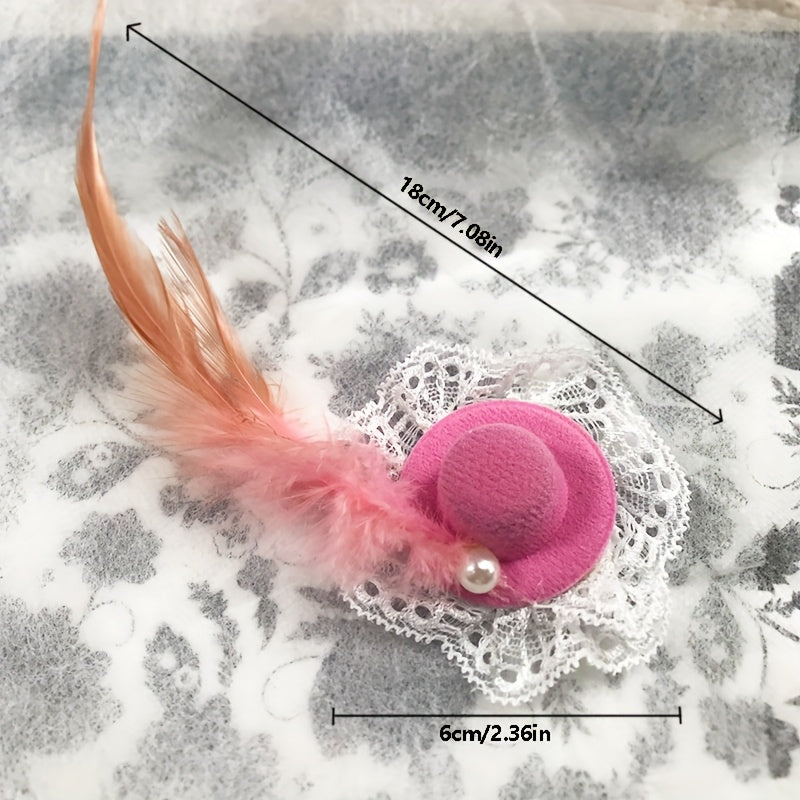 Feathered Lace Trimmed Pink Bow Hair Accessory for Festive Occasions