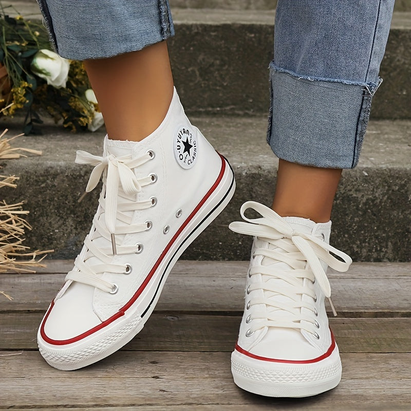 Women's High Top Canvas Shoes Lace Up Sneakers Comfortable Walking Shoes
