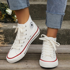 Women's High Top Canvas Shoes Lace Up Sneakers Comfortable Walking Shoes