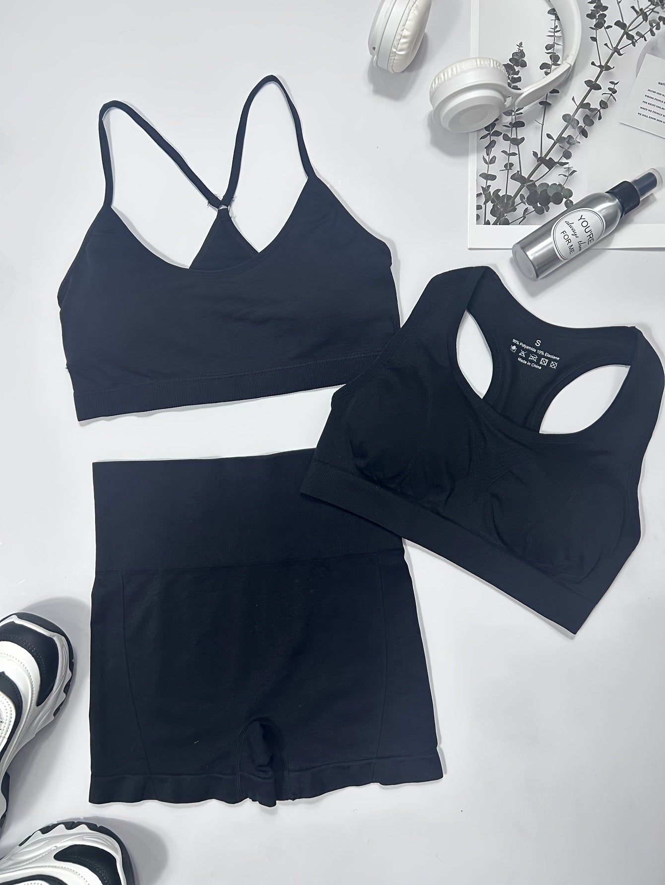 3pcs Yoga Sets Cami Sports Bra High Waist Running Shorts Women's Activewear