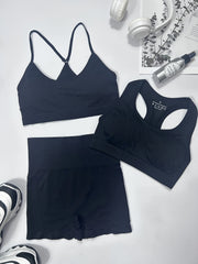 3pcs Yoga Sets Cami Sports Bra High Waist Running Shorts Women's Activewear