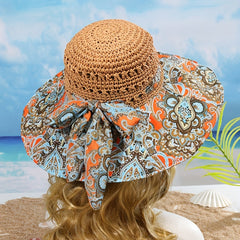 Paisley Print Sun Hat Wide Brim Straw Boho Beach Hat