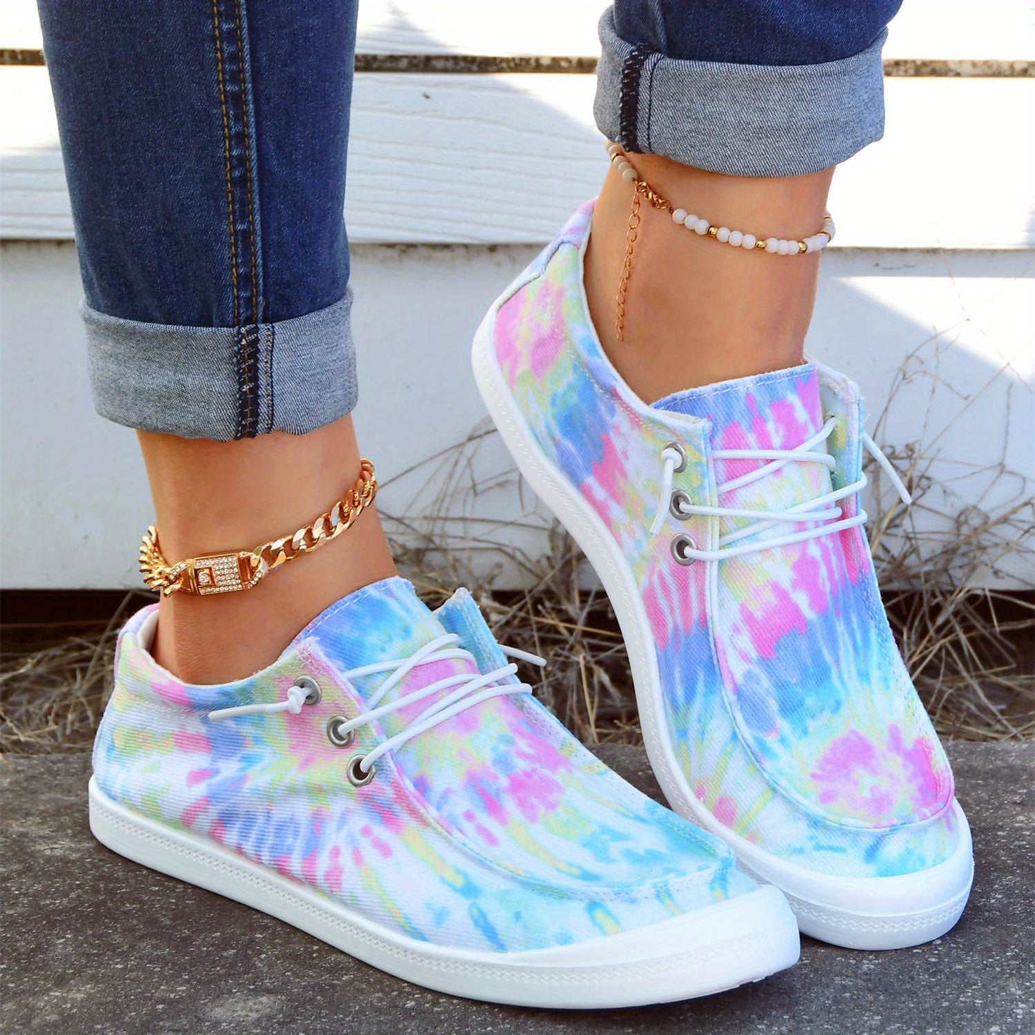 Women's Tie Dye Lace Up Canvas Shoes