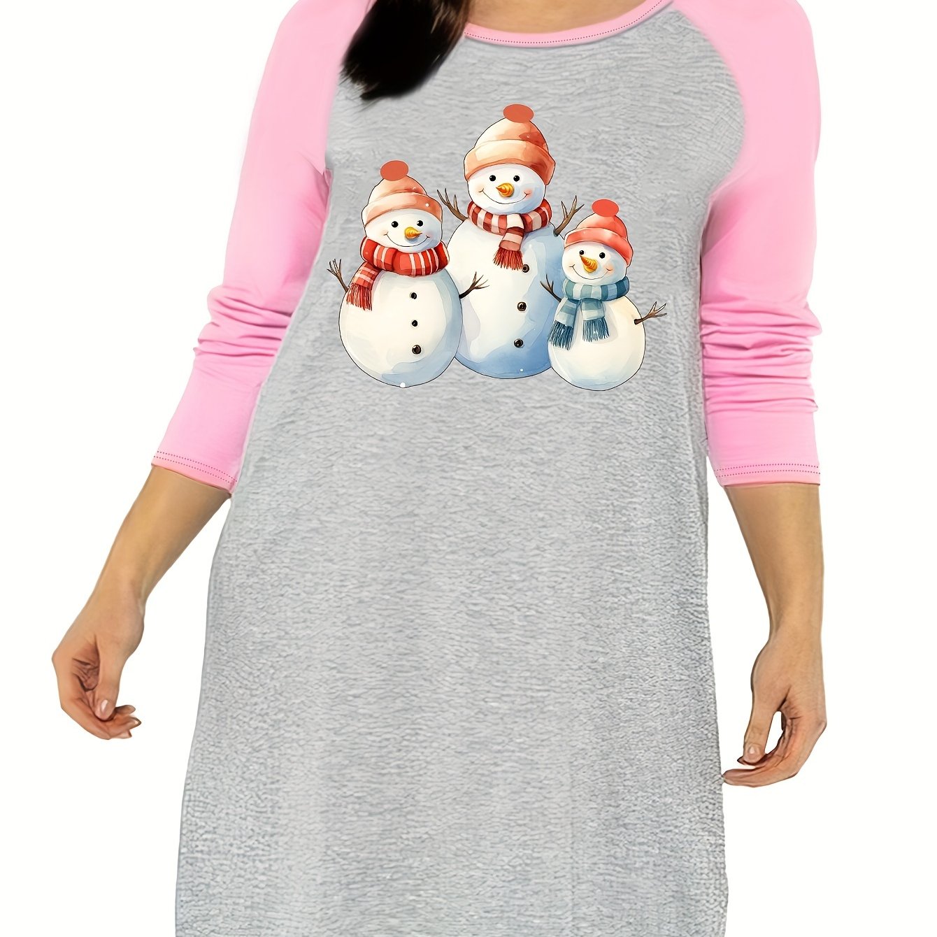 Snowman Graphic Long Sleeve Nightdress for Women