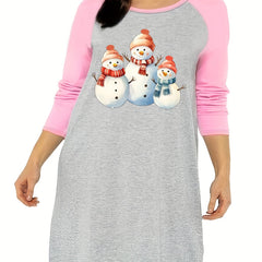 Snowman Graphic Long Sleeve Nightdress for Women
