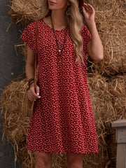 Confetti Heart Print Dress V Neck Short Sleeve Dress Spring Summer