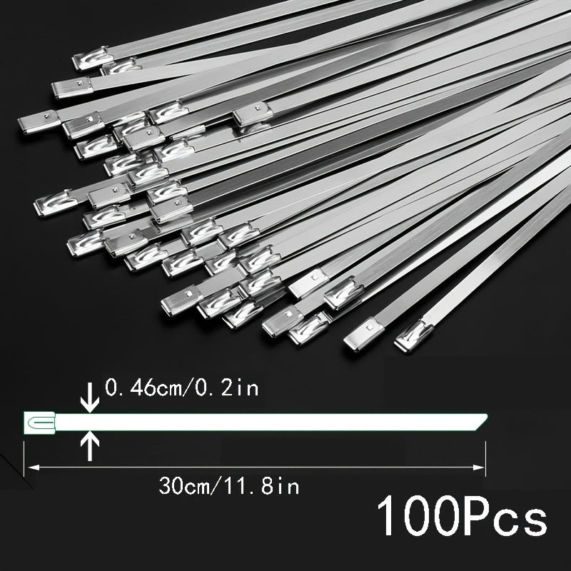 100pcs 304 Stainless Steel Cable Ties Self locking Metal Marine Harness Wire Tie