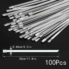 100pcs 304 Stainless Steel Cable Ties Self locking Metal Marine Harness Wire Tie