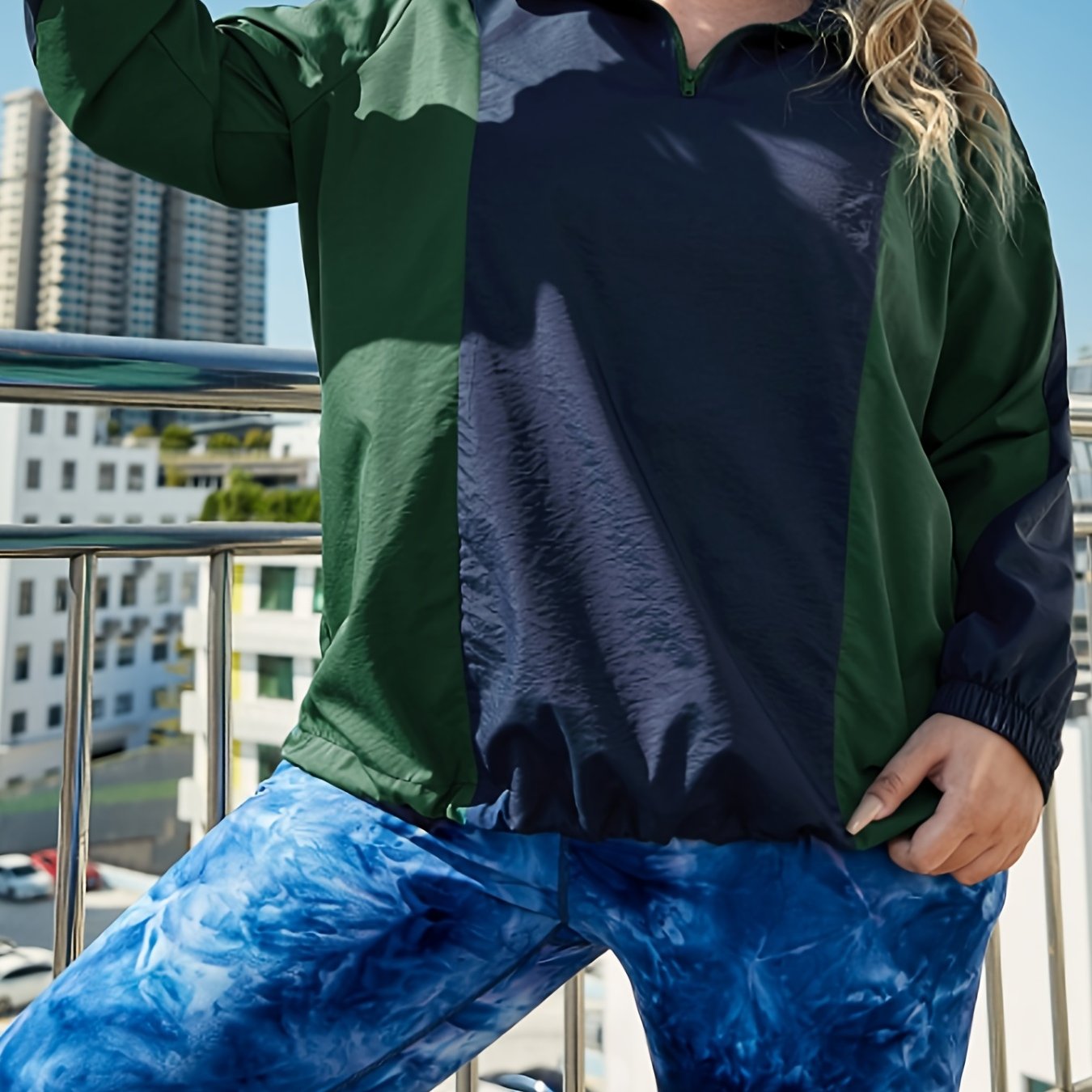 Colorblock Long Sleeve High Zip Collar Sports Top