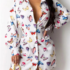 Plus Size Butterfly Print Button Up Blouse