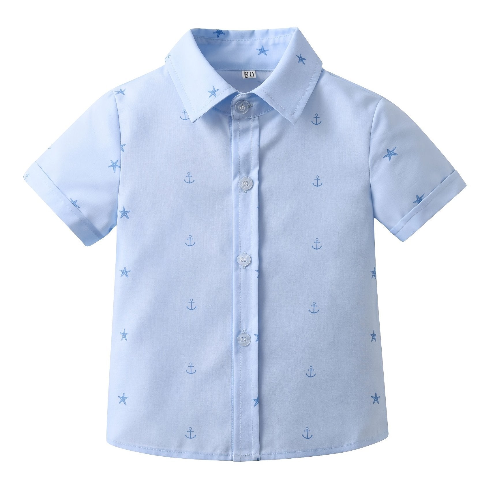Boys Starfish & Anchor Shirt Short Sleeves Button Summer Kids Clothes