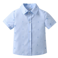 Boys Starfish & Anchor Shirt Short Sleeves Button Summer Kids Clothes