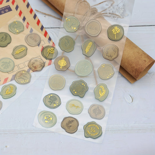 DIY Flower Bronzing Fire Paint Seal Stickers 18pcs